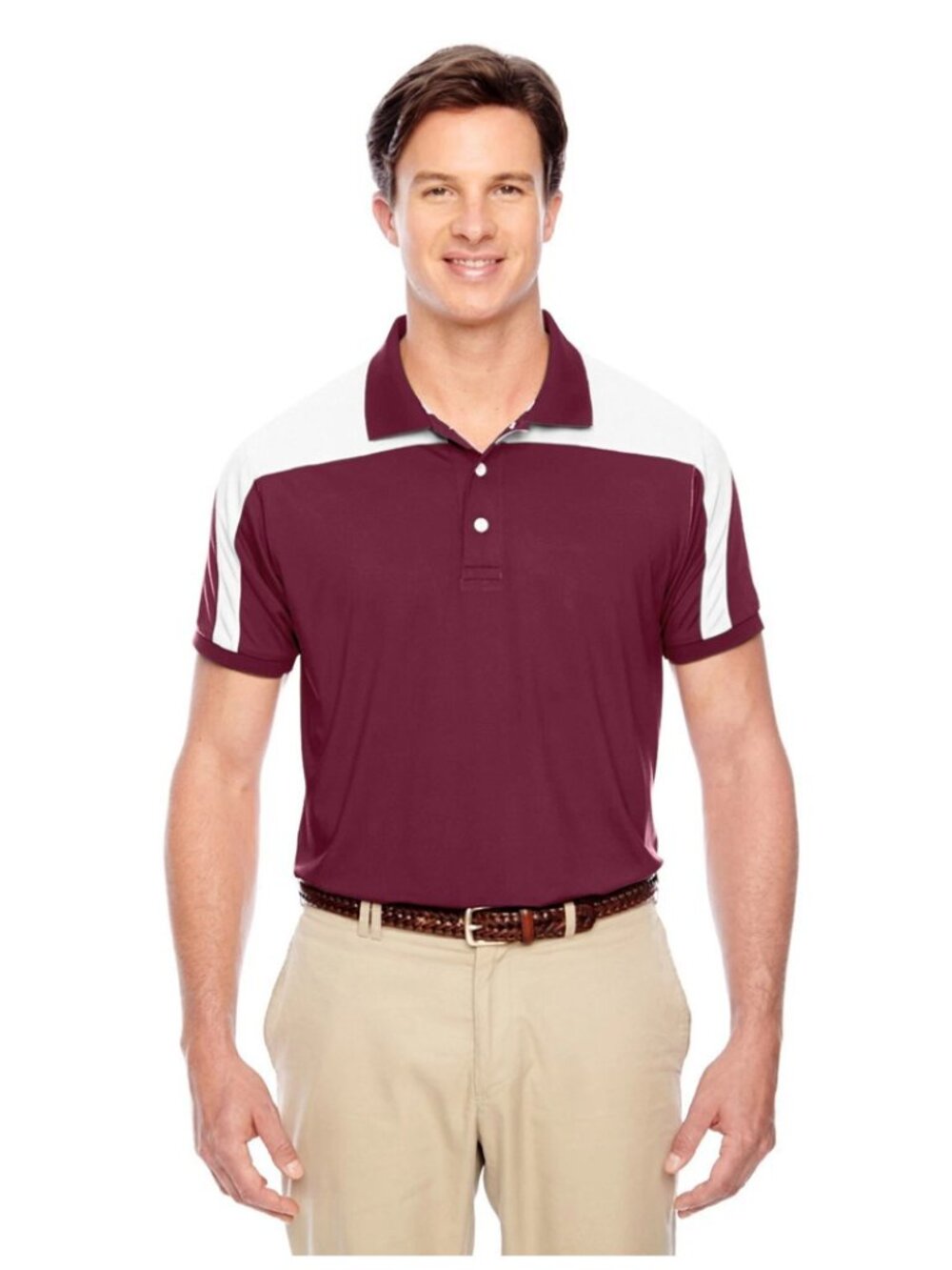 Team 365 Men’s Victor Performance Golf Polo Maroon White Colorblock